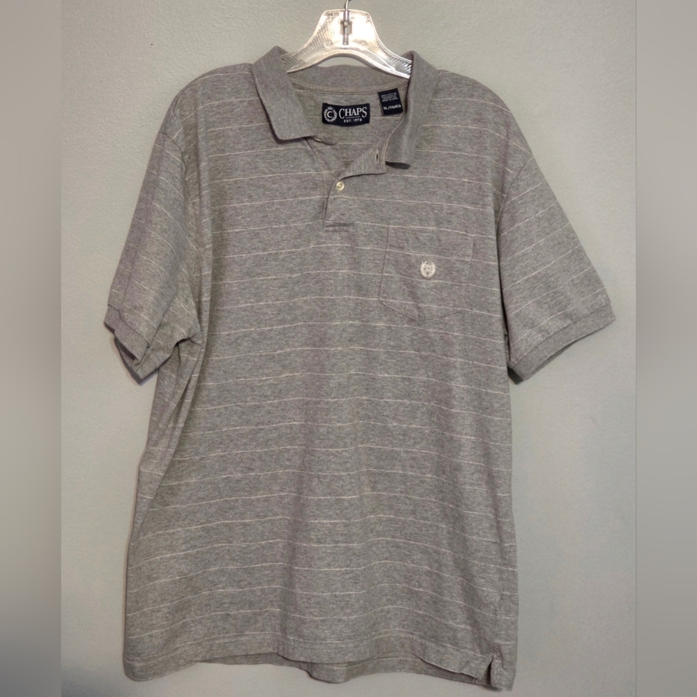 Chaps Light Gray Striped Polo Shirt Size XL